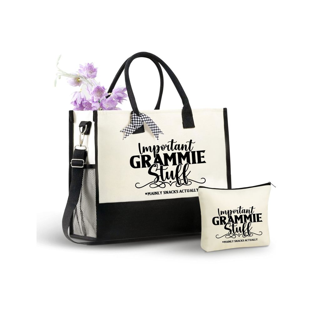Grammie Gifts Canvas Tote Bag Grandma, Important Grammie Stuff Bag With XD